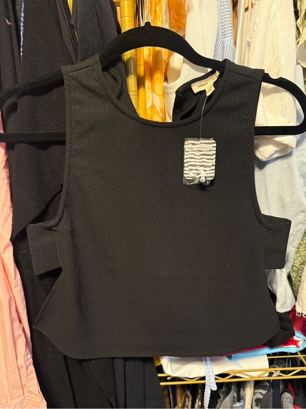 silence + noise Black Cropped Tank with Side Cutouts